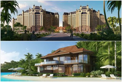 海花島歐堡酒店(上)與七星海島別墅酒店近景 海花島歐堡酒店(上)與七星海島別墅酒店近景